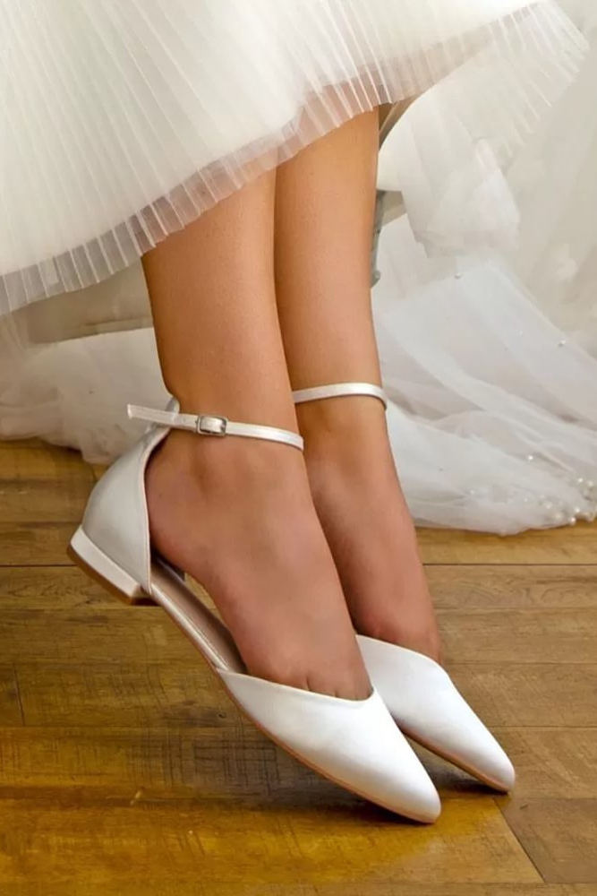 luxurious wedding shoes white satin flats