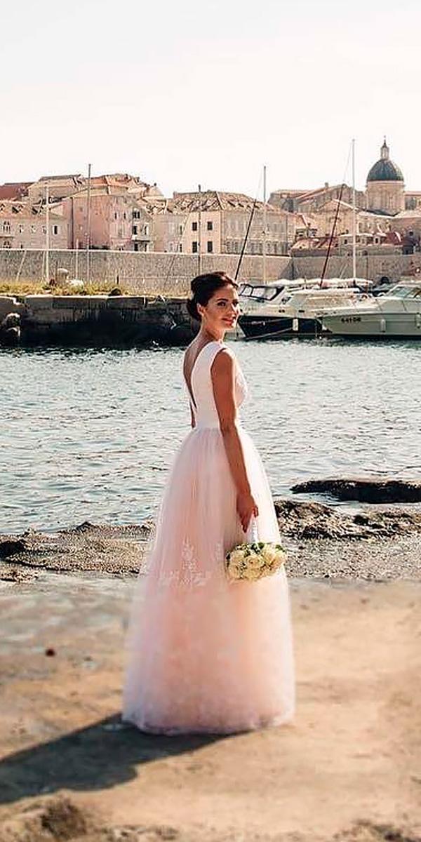 a line blush v back pink wedding dresses envy room