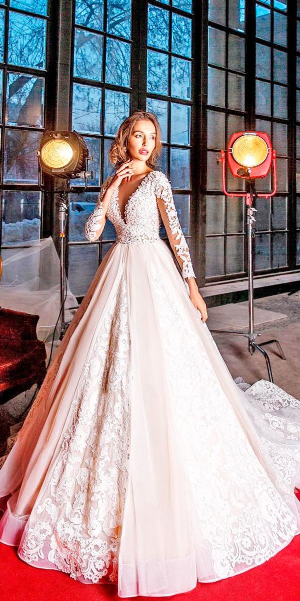 long sleeve pink wedding gown