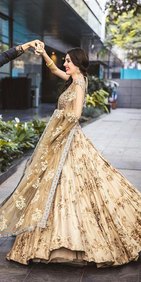 indian wedding dresses a line gold floral appliques utsav fashion