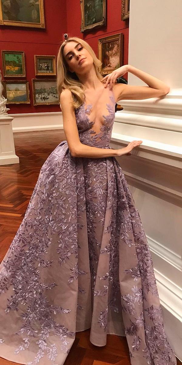 purple wedding dresses royal ball gown illusion neckline paolo sebastian