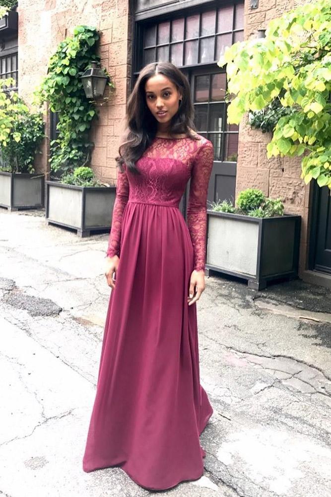 red bridesmaid dresses for wedding with long lace sleeves burgundy hayley paige occasions