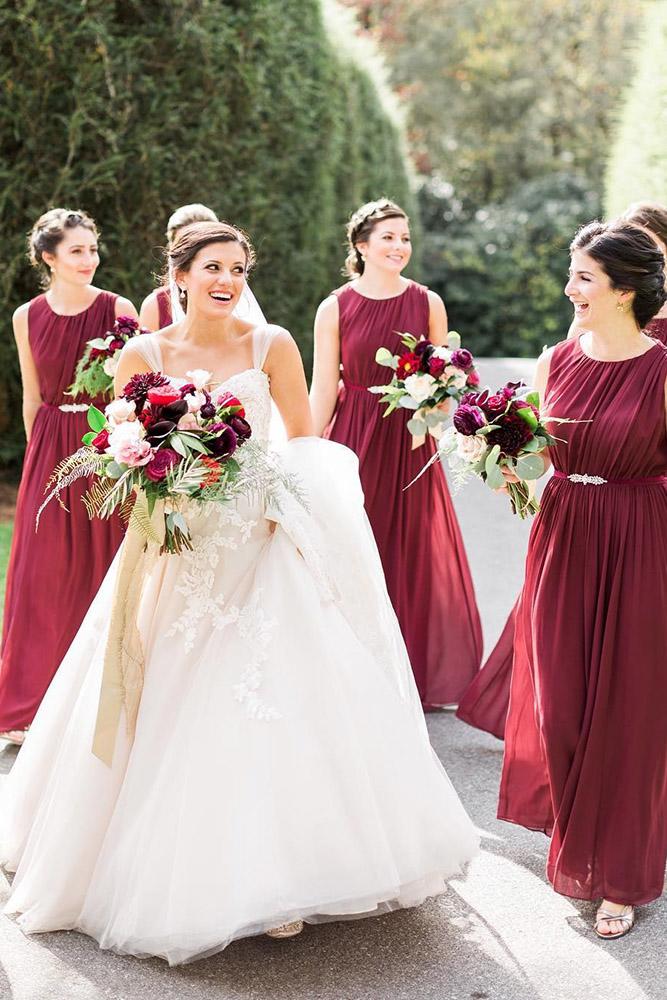 red bridesmaid dresses long dark chiffon jenny yoo