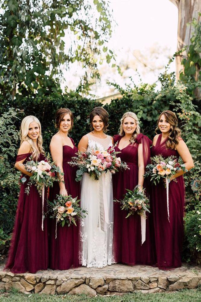 red bridesmaid dresses long dark mismatched by plum and oak