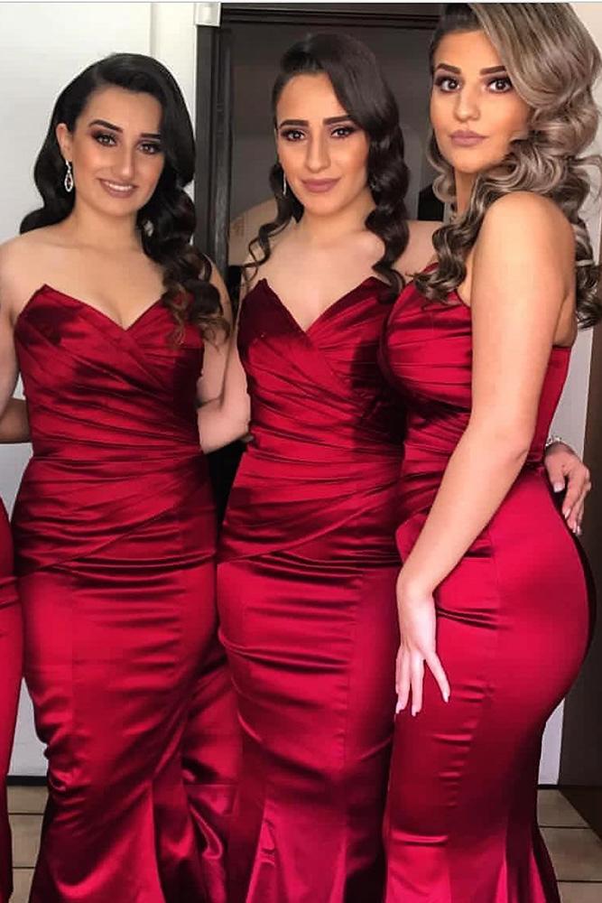 red bridesmaid dresses long sweetheart strapless bright doll house