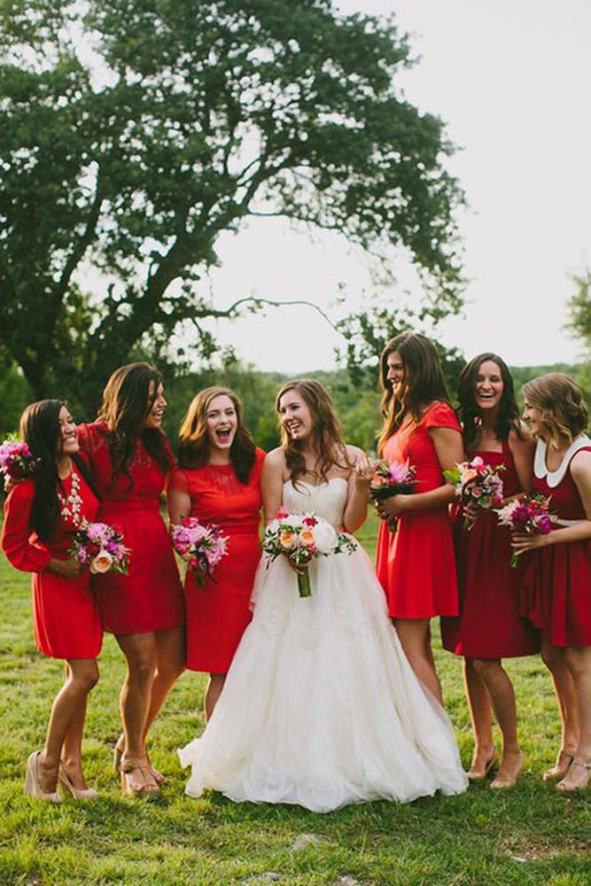 red bridesmaid dresses short bright amber vickery photography