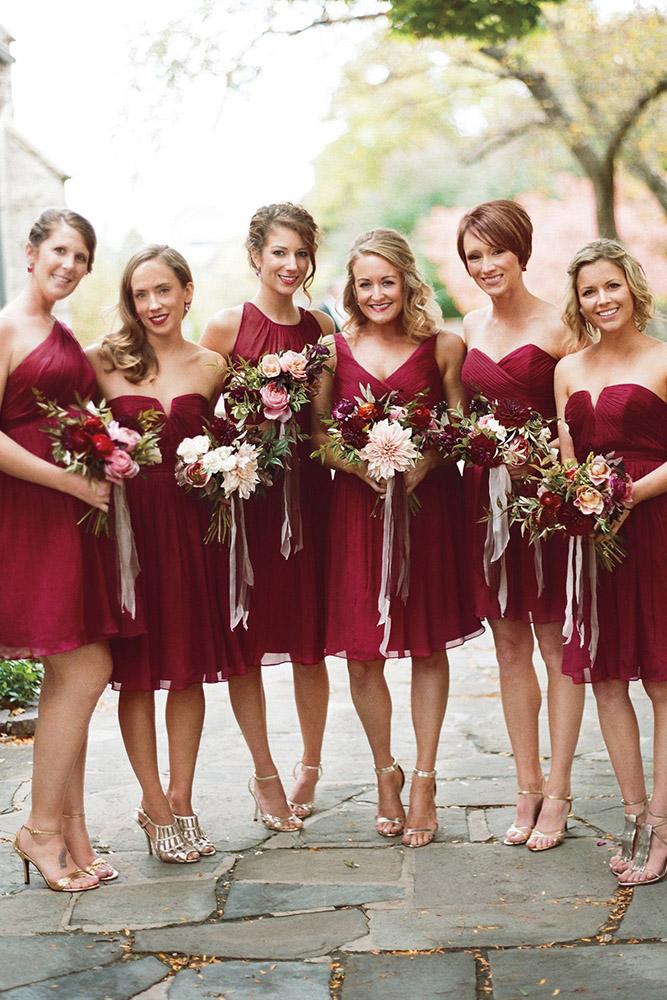 red bridesmaid dresses short mismatched burgundy liz banfield