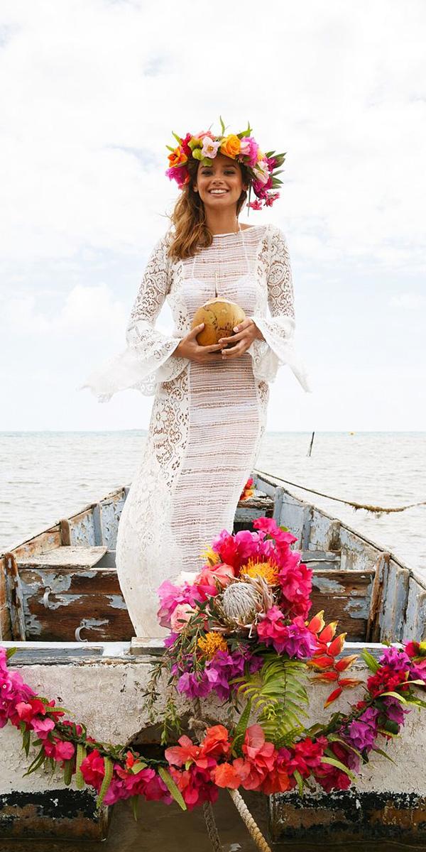 hawaiian wedding dresses with long sleeves boho beach joelle perry