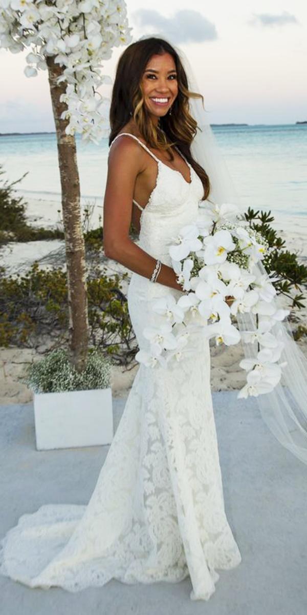 Sheath Lace Embellished Hawaiian Wedding Dress