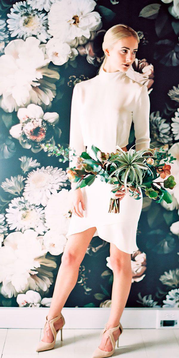 short wedding dresses high neck with long sleeves simple popular rime arodaky