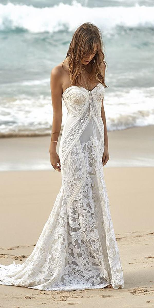 strapless wedding dresses boho sheath lace beach rue de seine