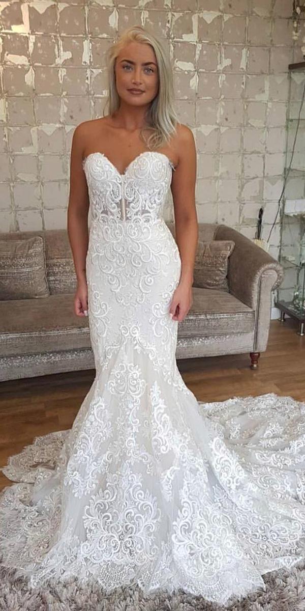 strapless wedding dresses full lace with train riki dalal