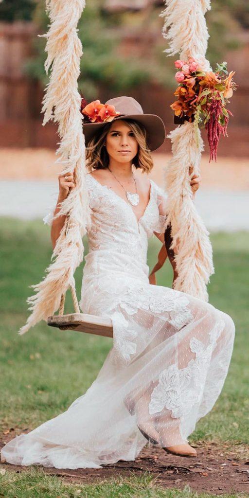 Vintage wedding dress with embroidery