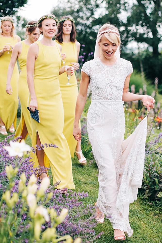 yellow bridesmaid dresses sheath sleeveless mandj photos