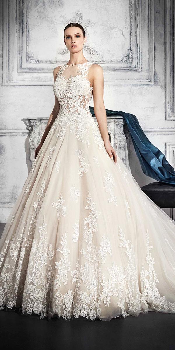 demetrios wedding dresses a line illusion neckline floral ivory 2018