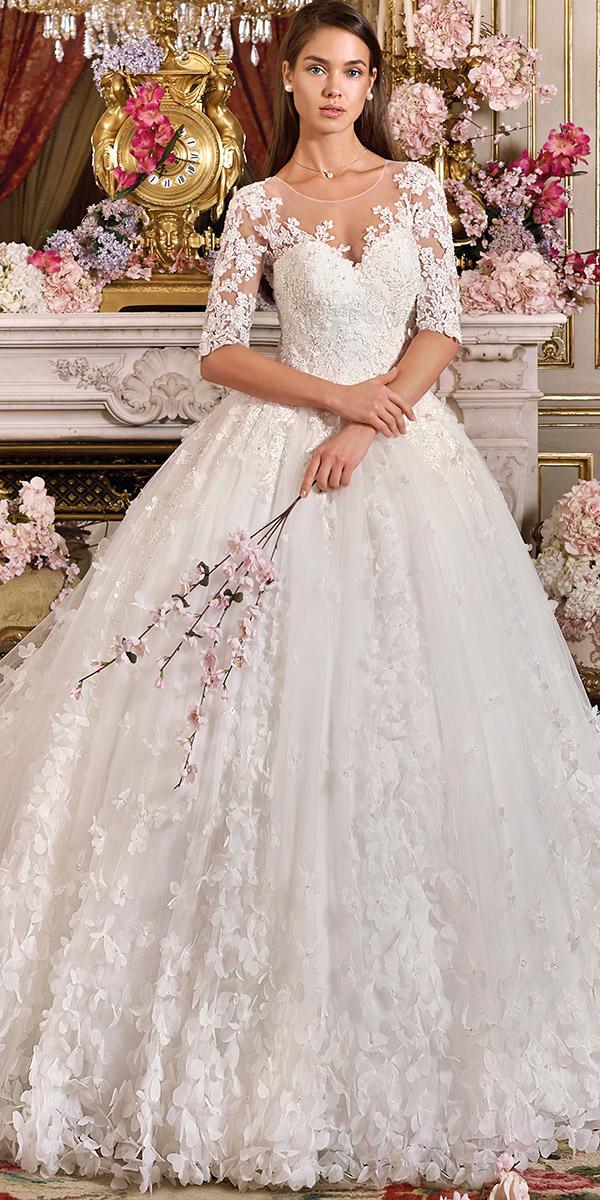 demetrios wedding dresses ball gown with three quote sleeves floral appliques 2018