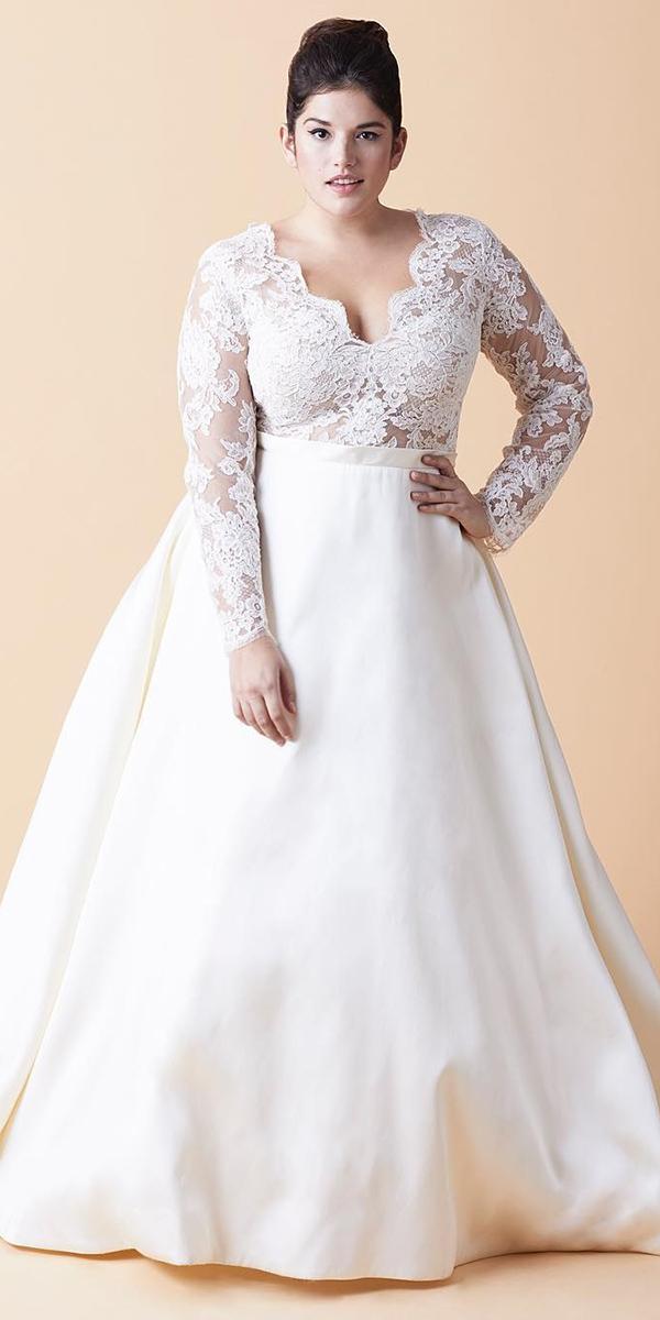 plus size wedding dresses a line with long sleeves v neckline lace top anne barge