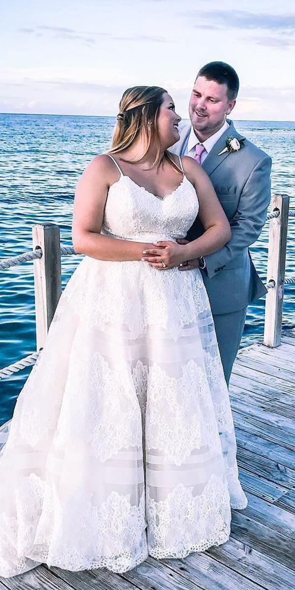 plus size wedding dresses a line with spaghetti straps lace for beach allure bridals