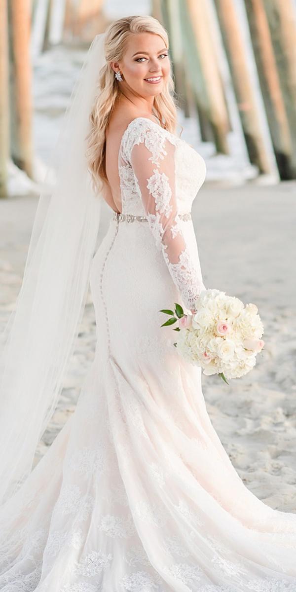 plus size wedding dresses mermaid with illusion long sleeves full lace anne barge