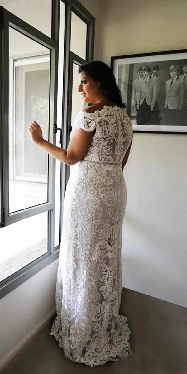 plus size wedding dresses vintage sheath with cap sleeves full lace studio levana