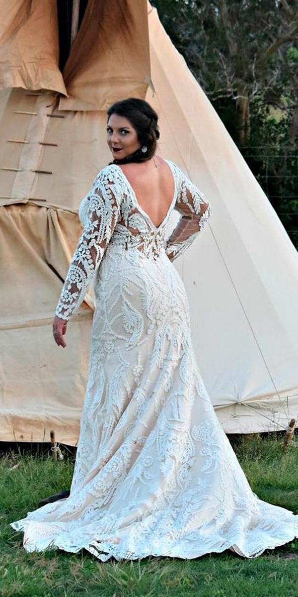 plus size wedding dresses vintage sheath with long sleeves v back lace casablanca bridal