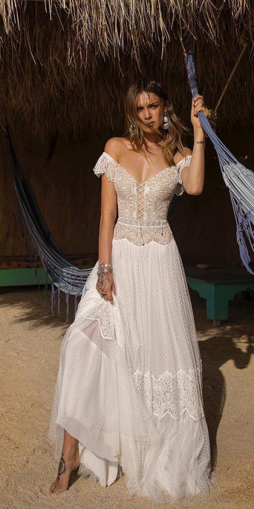  lace beach wedding dresses boho off the shoulder delicate asafdadushbridal