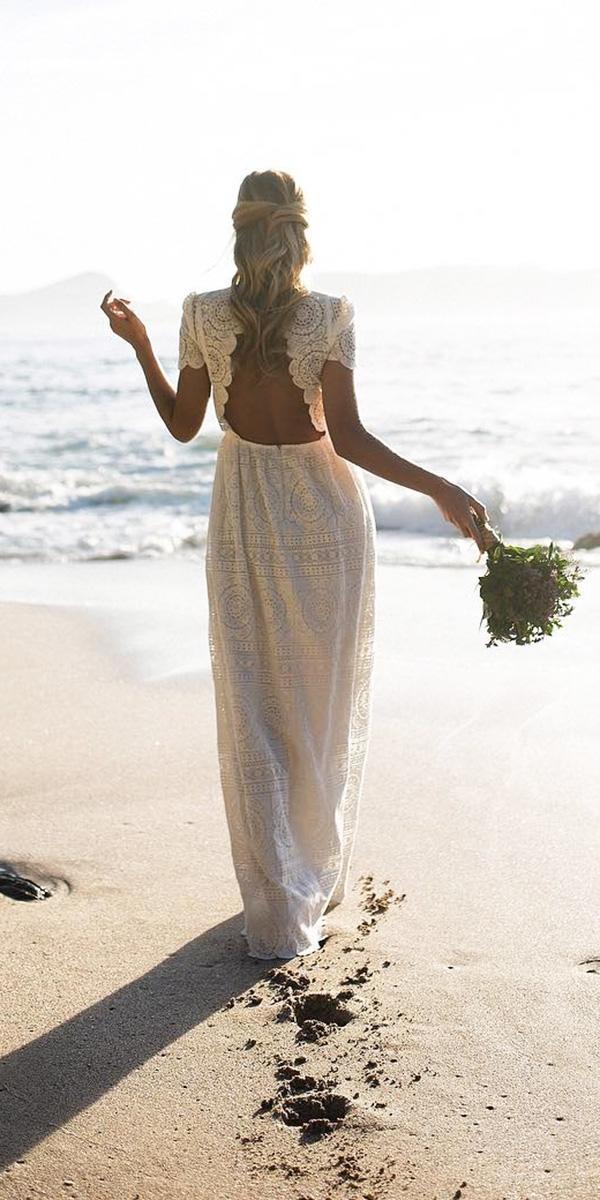 lace beach wedding dresses boho open back with cap sleeves gracielavilagudinphotography