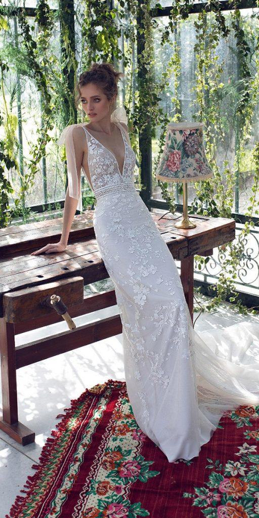  lace beach wedding dresses boho plunging neckline floral appliques limor rosen