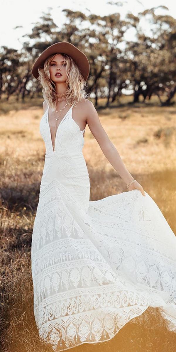 lace beach wedding dresses deep v neckline lace boho rue de seine bridal
