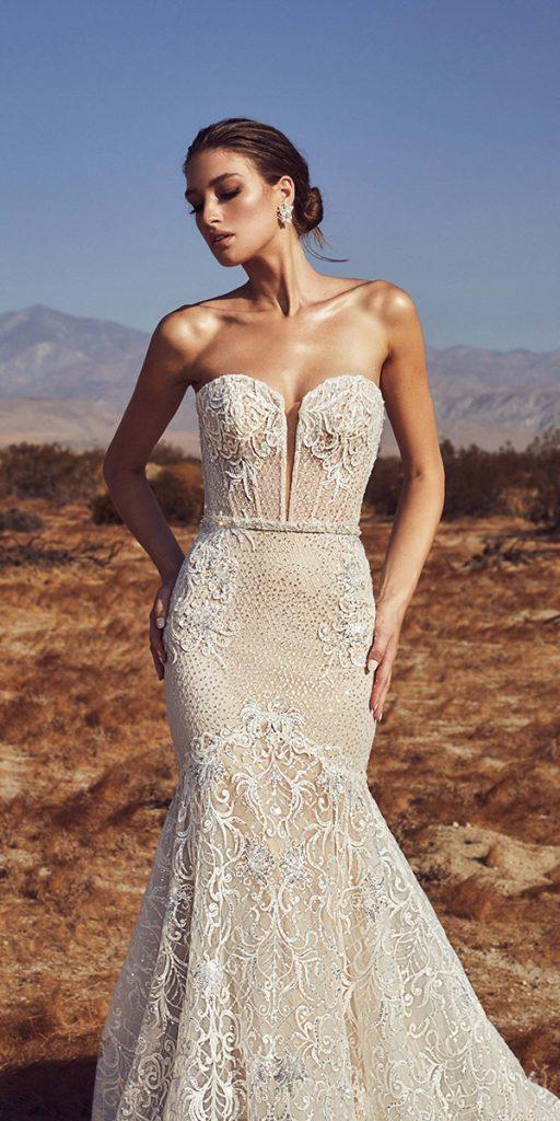 lace beach wedding dresses fit and flare strapless neckline callablanche