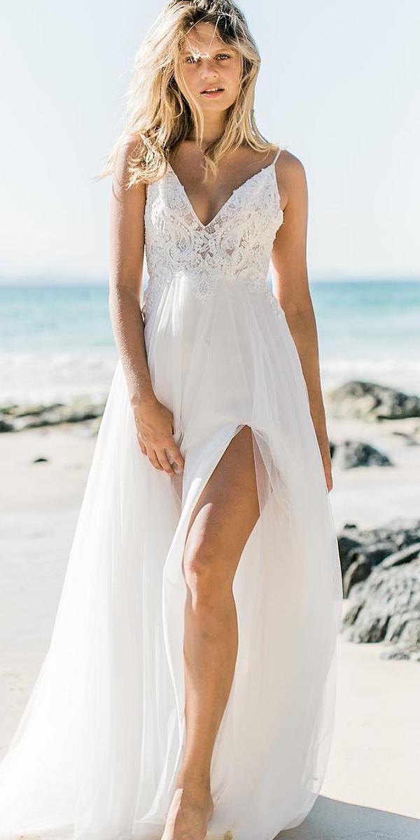 beach wedding dresses with slit