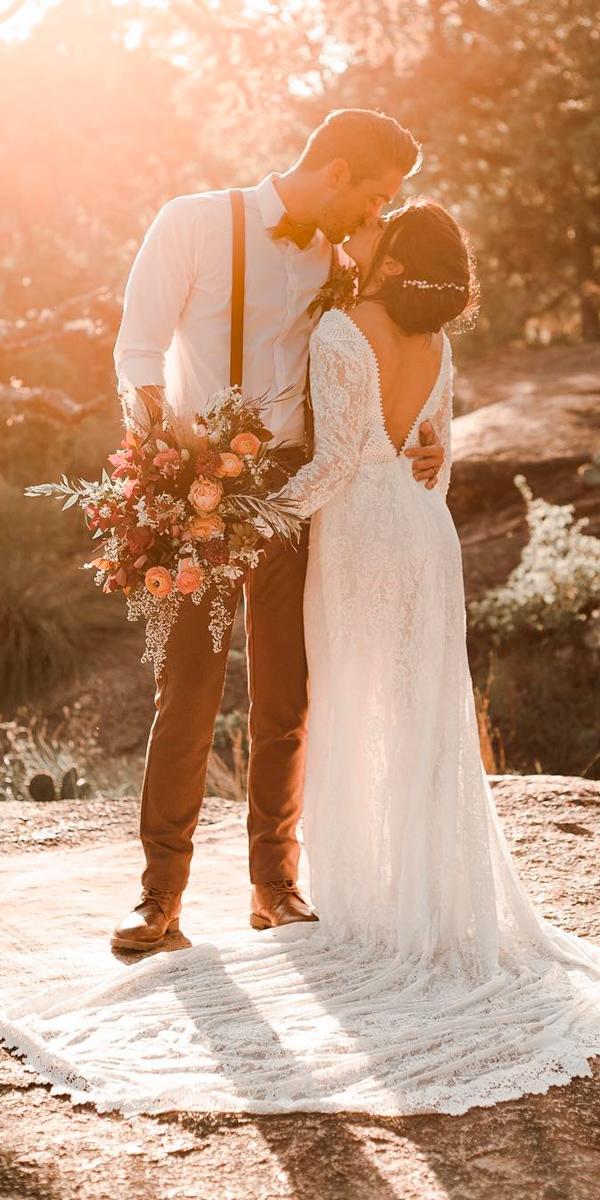 rustic lace straight low back long sleeve wedding dresses