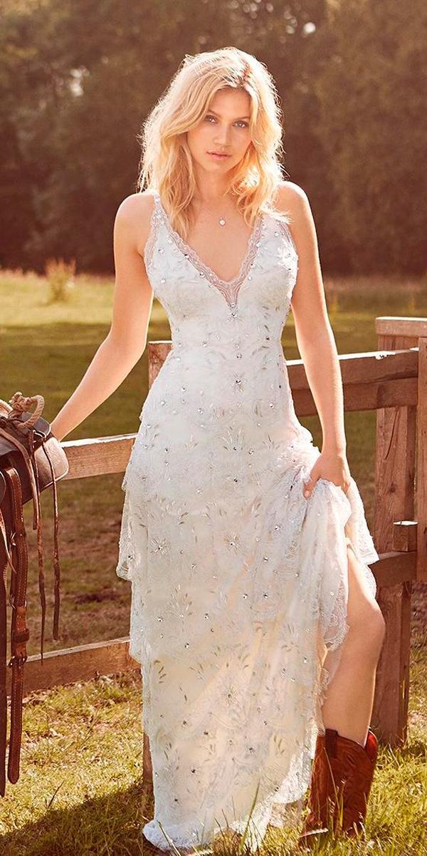 Rustic Wedding Dresses Sheath V Neckline Embroidered Sleeveless With Boots Jenny Packham 