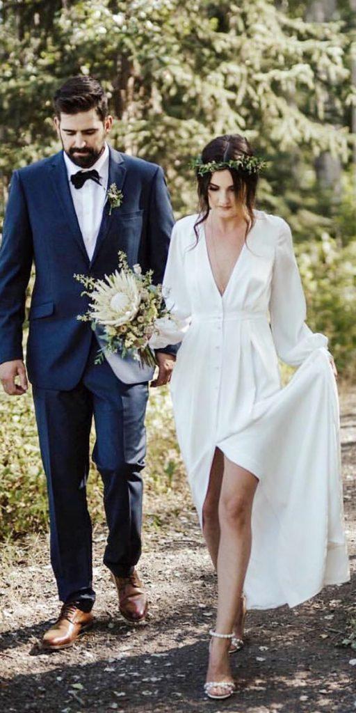 rustic wedding dresses simple with long sleeves deep v neckline alexandra grecco