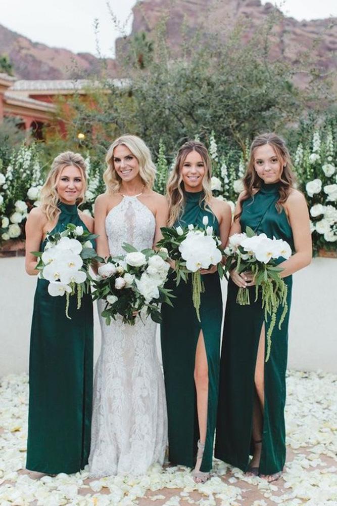 rustic bridesmaid dresses country long green halter neckline