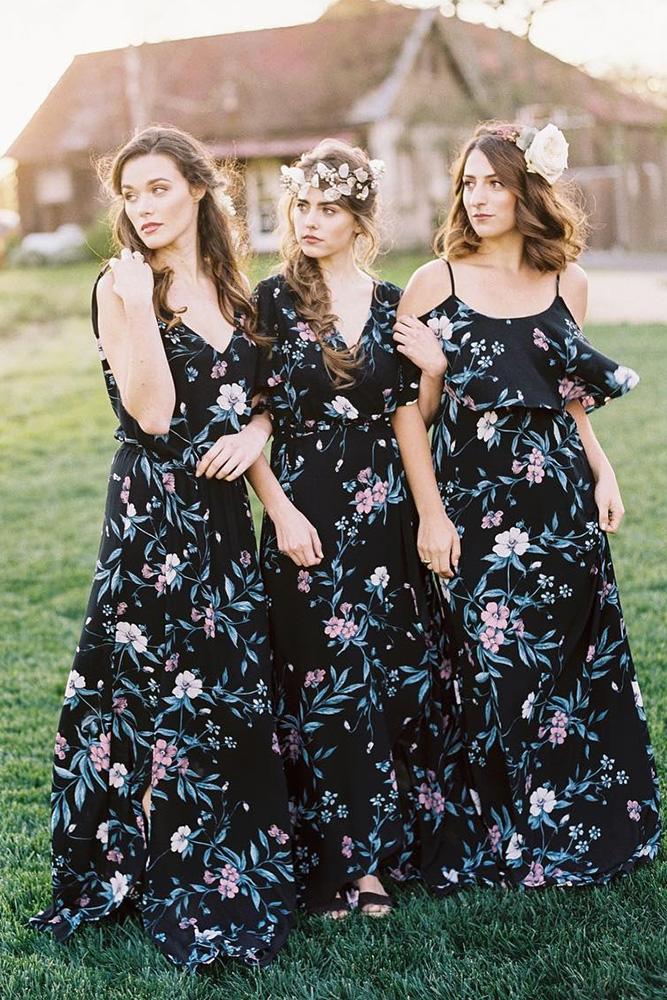 rustic bridesmaid dresses long black with floral country showmeyourmumu