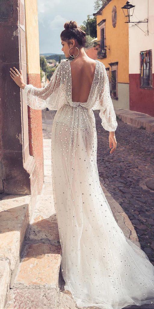  romantic bridal gowns a line low back with long sleeves sequins julievinobridal