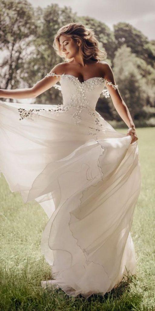  romantic bridal gowns a line off the shoulder sweetheart floral appliques stephanie allin