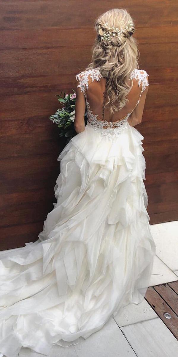romantic bridal gowns a line open back lace ruffled skirt the gc bridal lounge