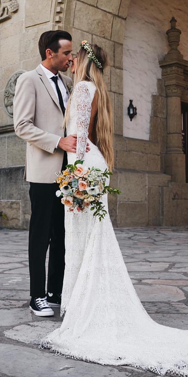 romantic bridal gowns boho open back with long sleeves daughters of simone