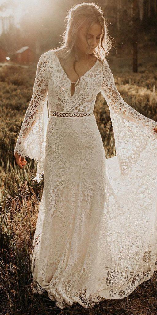  romantic bridal gowns boho sheath with long sleeves lace rish bridal