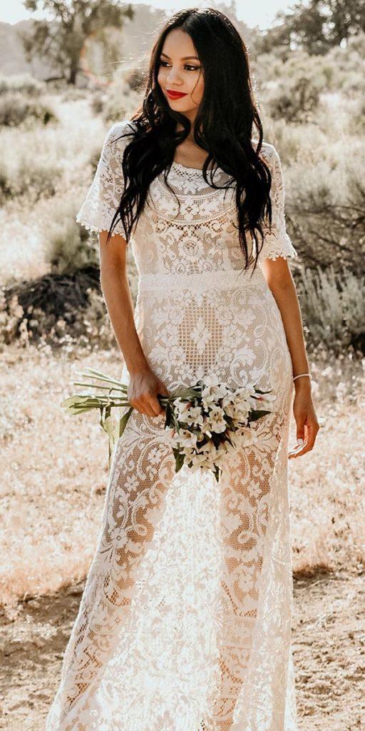 romantic bridal gowns boho with cap sleeves full lace saldanavintage