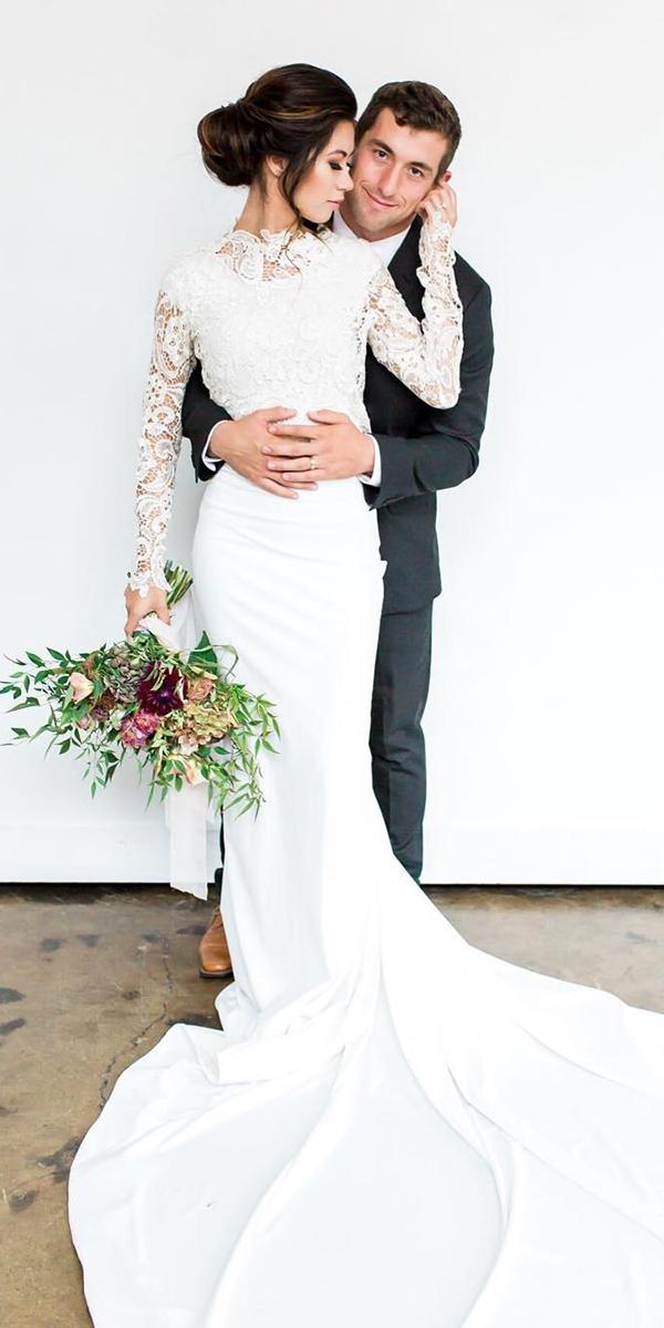 romantic bridal gowns sheath with long sleeves lace top jnoelle design