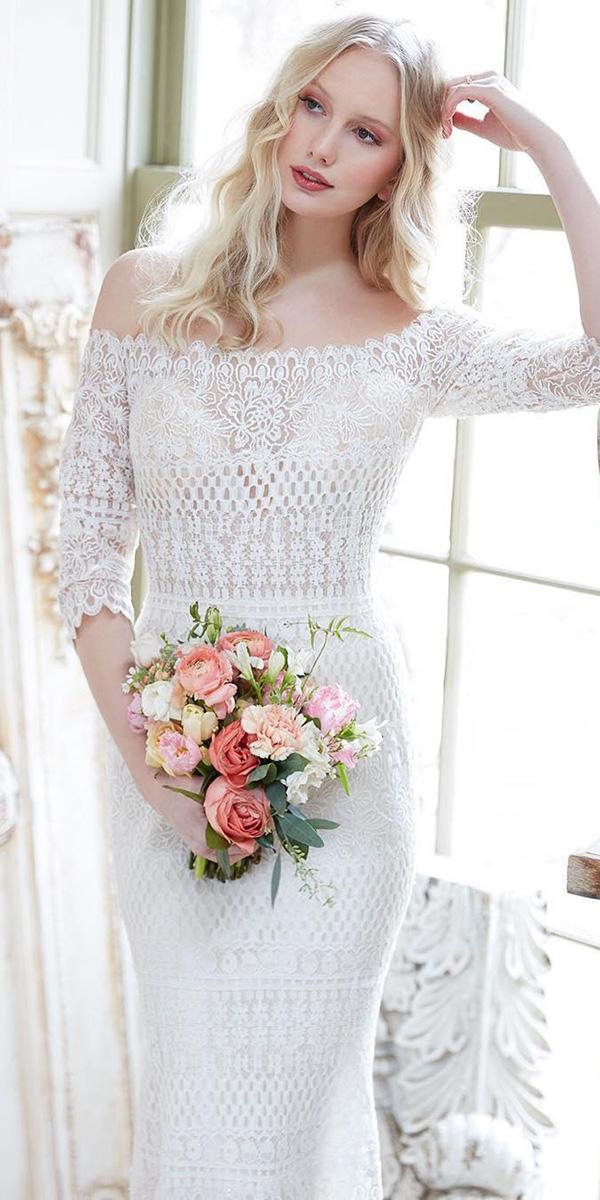 romantic bridal gowns with three quote sleeves lace boho allure bridals