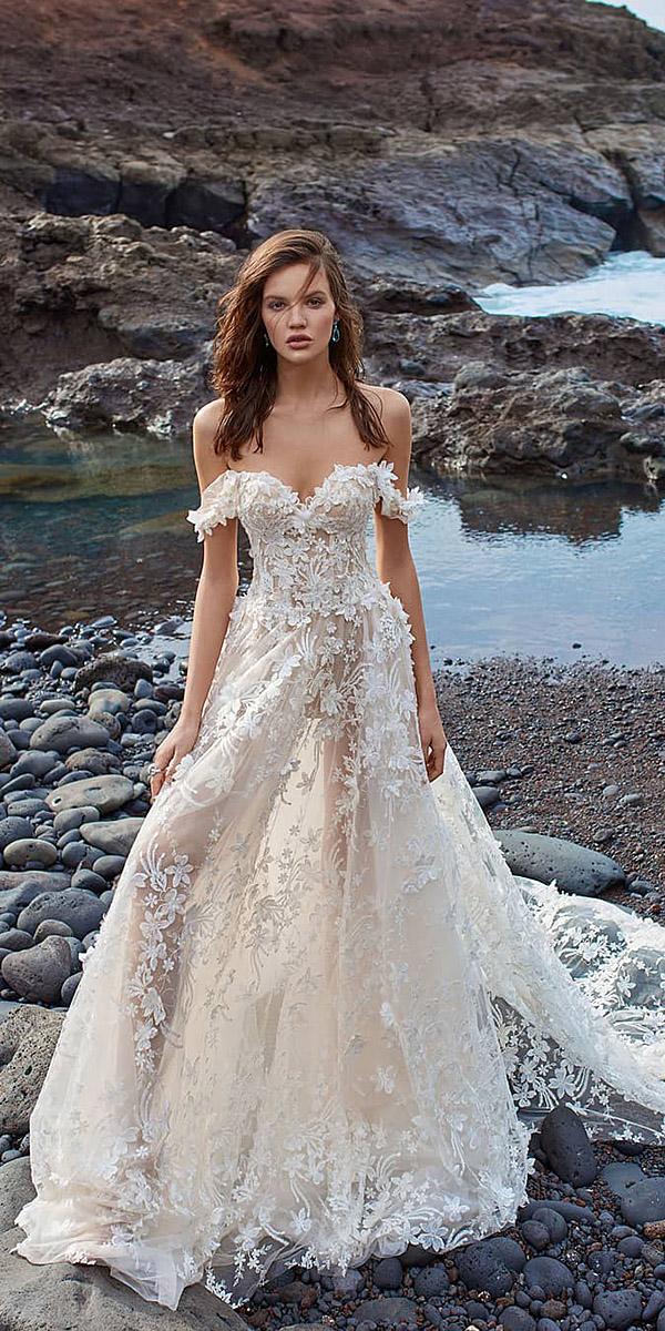 a line strapless off the shoulder 3d floral galia lahav wedding gown styles