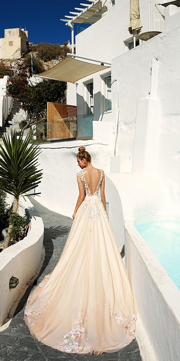 blush color open back a line wedding dresses with lace floral appliques bridal collection eva lendel 2017