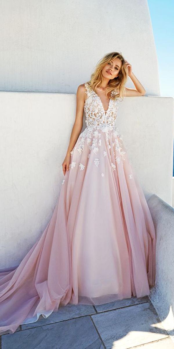 blush skirt v neck lace appliques wedding dresses eva lendel 2017 bridal collection