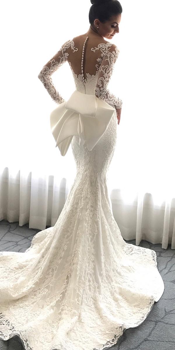 mermaid with long sleeves tattoo effect back with bow steven khalil wedding gown styles