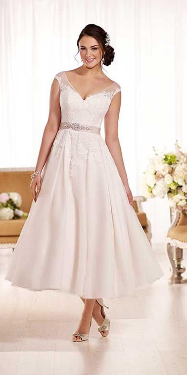 wedding gown styles a line ankle length v neckline essense of australia