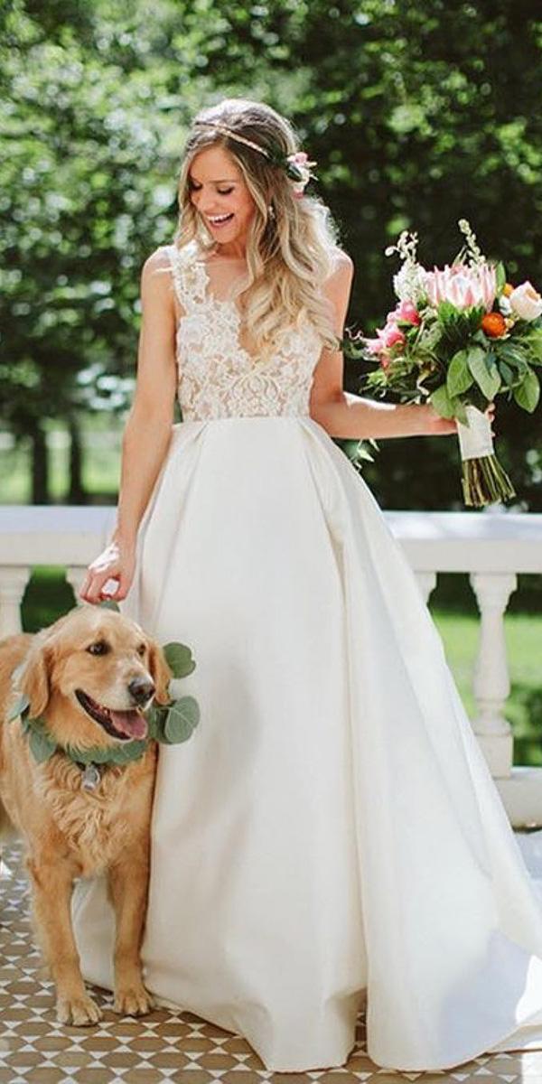 wedding dress with lace top and satin bottom